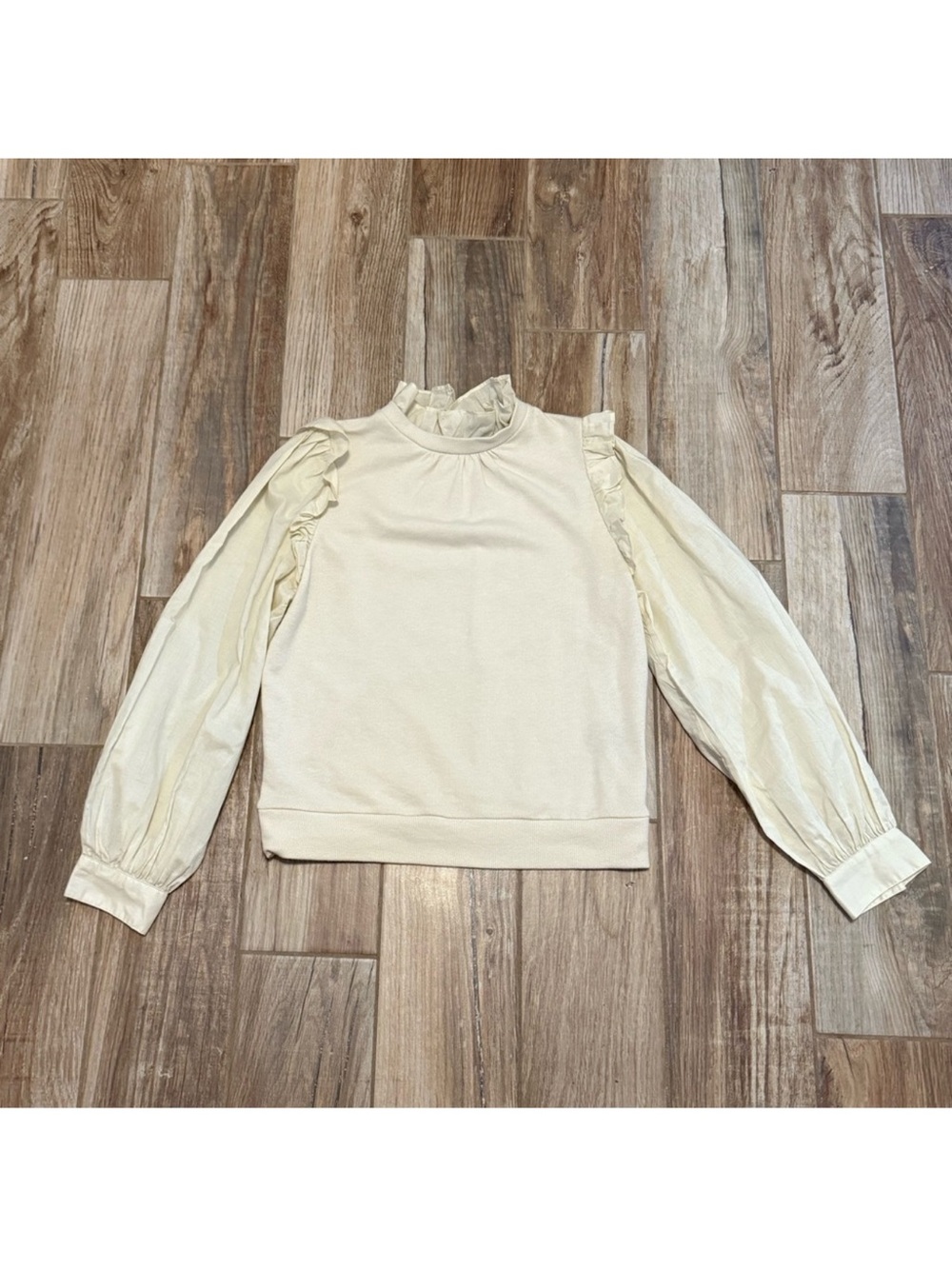 Who What Wear Mixed Textile Long Sleeve Ruffle Sweatshirt